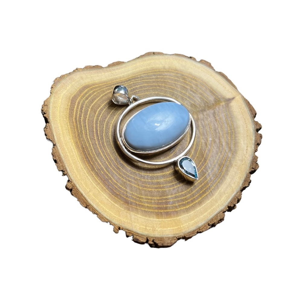Owyhee Opal, blue topaz sterling silver pendant